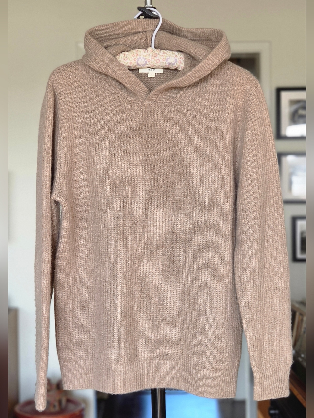 Nap Loungewear Tan Waffle Knit Cashmere Hooded Sweater